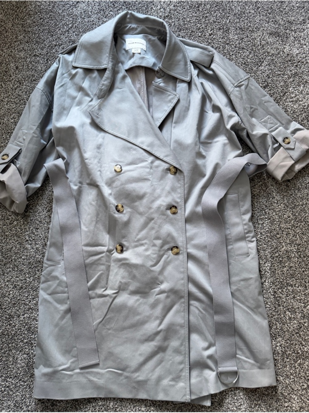 Light Gray Double-Breasted Trench Coat with Belt